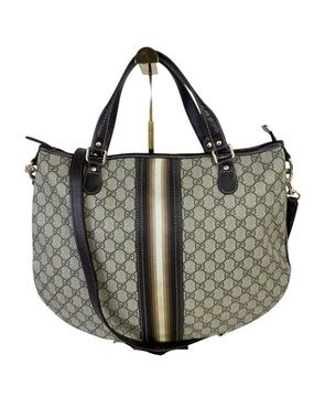 Gucci Brown GG Supreme Canvas Tote with Stripe